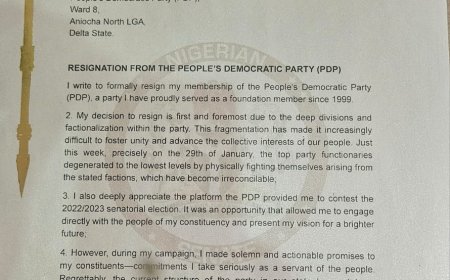 SEN NED NWOKO OFFICIALLY RESIGNS FROM PDP