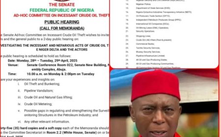 URGENT CALL FOR STAKEHOLDER PREPAREDNESS AND PARTICIPATION IN THE PUBLIC HEARING ON CRUDE OIL THEFT