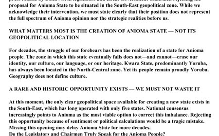 NDOKWA YOUTHS FULLY SUPPORT THE CREATION OF ANIOMA STATE — IRRESPECTIVE OF THE GEO-POLITICAL ZONE : DISSOCIATE SELF FROM PURPORTED PRESS RELEASE